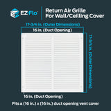 EZ-FLO 16 x 16 Inch (Duct Opening) Return Air Vent Cover for Wall or Ceiling, Solid Steel Return Air Grille, HVAC Vent Cover, White, 61641