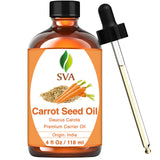 SVA Carrot Seed Oil - 4 Fl Oz – 100% Natural Cold Pressed Carrot Oil - for Face, Skin Care, Hair Care, Scalp Massage & Body Massage – Carrier Oil with Dropper