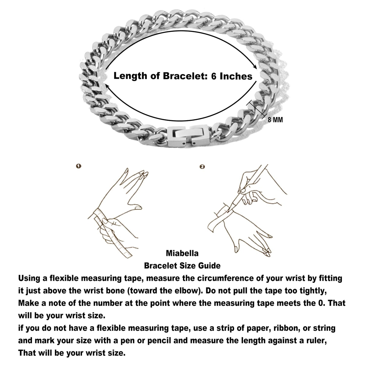 Tuewut Stainless Steel 8mm Cuban Link Bracelet for Men/Women/Boy,Silver/18K Gold Plated 6/6.5/7/8/9 inch Fashion HIP HOP Jewelry Bracelet for Gifts (Silver, 6 Inches)