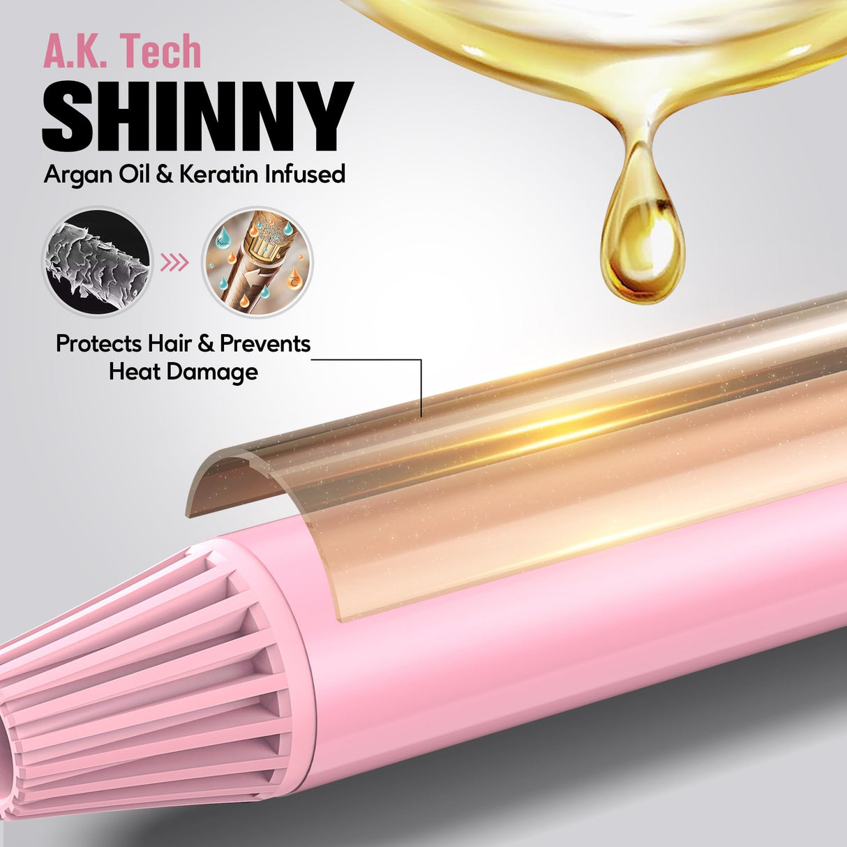 FARERY Long Barrel Curling Iron 1 Inch, Extra Long Curling Iron for Thin Hair, Infused Argan Oil & Keratin, 11 Adjustable Temp, Include Clips & Silicone Pad, Pink