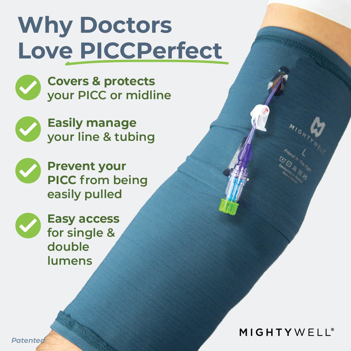 Mighty Well PICCPerfect PICC Line Cover: Soft Touch Double Layer PICC Line Arm Cover | Solid Black, Medium