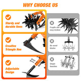 GINMIC Hand Tiller Garden Cultivator, Garden Tiller with Upgrated Triangle Hoe and Adjustable Long Handle, 2-in-1 Weeder & Soil Aerator for Lawn Care, Cultivate, Plant, Reseed, Gardening Hand Tools