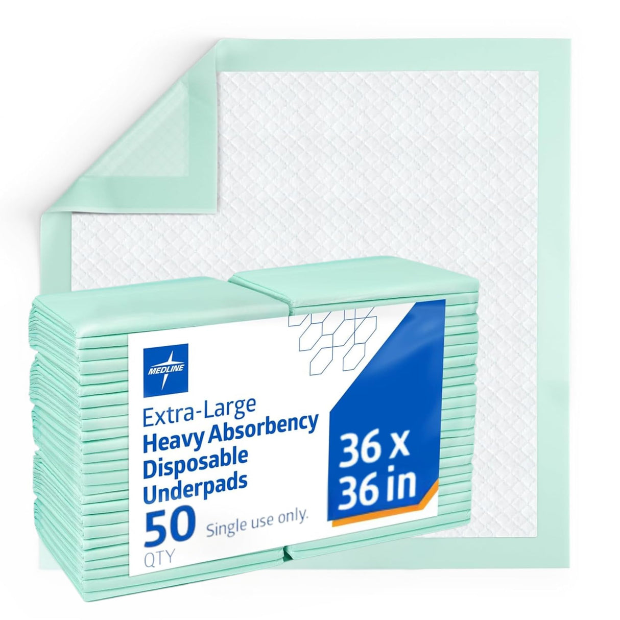 Medline Super Absorbent Underpad, 36" x 36", 50 Count, Extra Large Disposable Incontinence Pads, Protective Bed Pads, Chucks, For Kids, Adults, Elderly, Furniture & Surface Protection Pee Pad