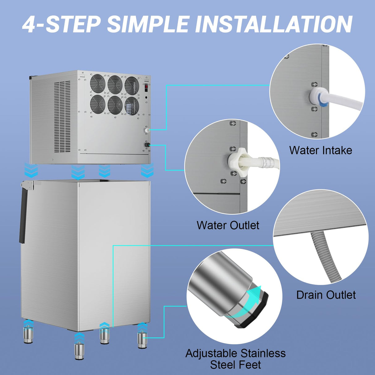 Ice Maker Commercial Ice Machine Large Capacity Stainless Steel 450 Lbs/24H Industrial Ice Machine, 350 Lbs Storage Commercial Ice Machines Free Standing, Cubes Ice Makers Commercial