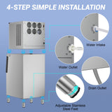 Ice Maker Commercial Ice Machine Large Capacity Stainless Steel 450 Lbs/24H Industrial Ice Machine, 350 Lbs Storage Commercial Ice Machines Free Standing, Cubes Ice Makers Commercial