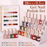 Double Rhythm 28Pcs 0.5Oz Gel Nail Polish Set Same Color Same Bottle Soak Off Gel Polish Kit Nail Art Manicure Salon DIY at Home for Women (Burgundy Green Collection-T24-1)