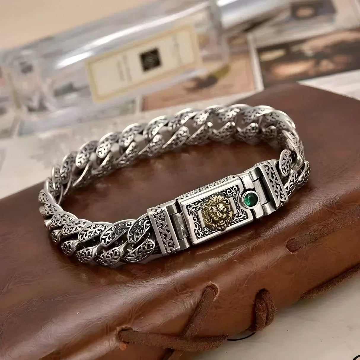 Italian Sterling Silver Men's Bracelets Jewelry，8.6" Lion