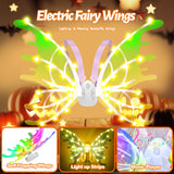 Electric Light Up Butterfly Wings Moving with Music - Princess Costume Crown Wand Dress Up, Princess Toys for Kids Ages 3-6 5-7 as Halloween Valentine Birthday Christmas Party Gifts