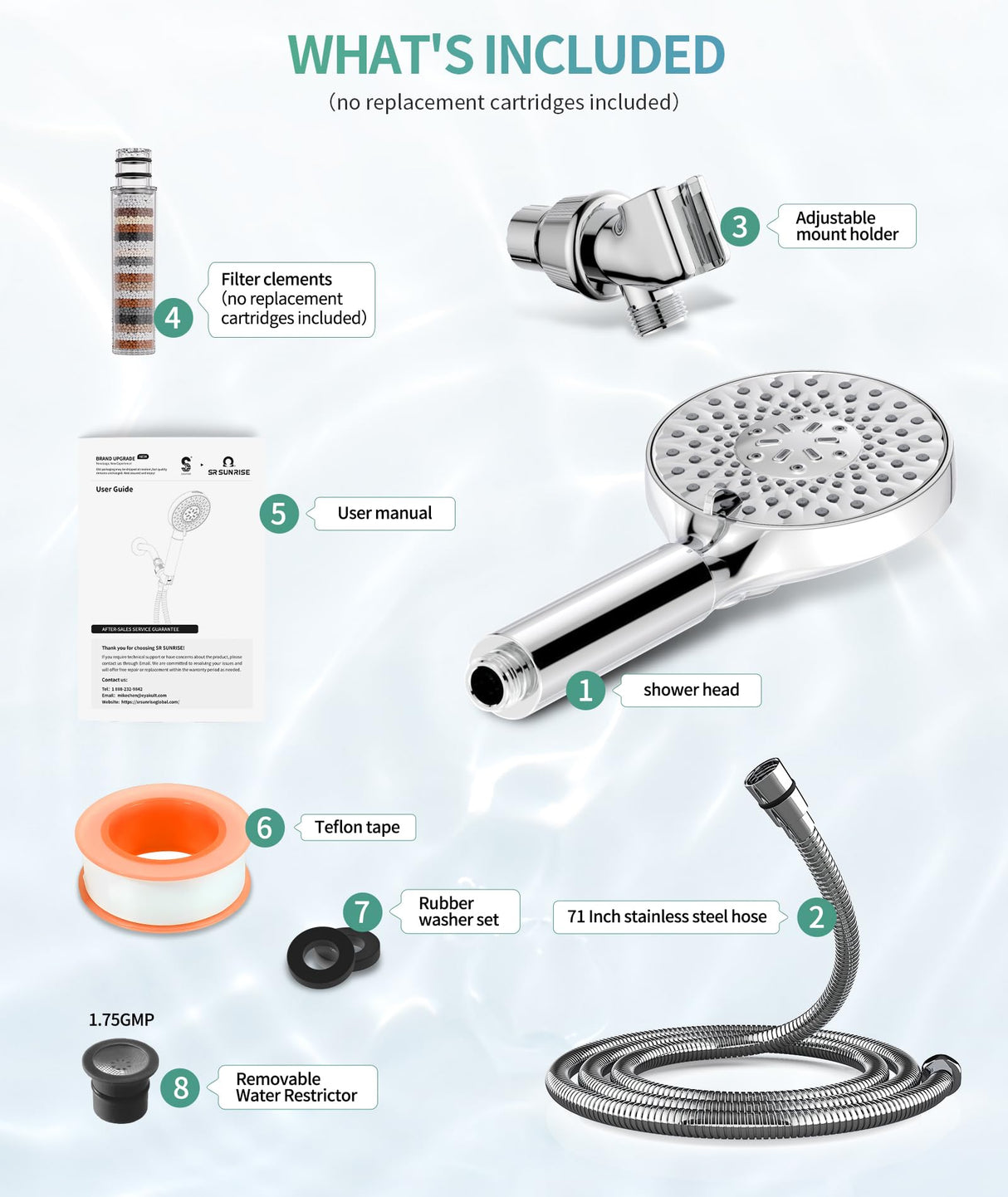 SR SUN RISE Filtered Shower Head with Handheld High Pressure 9 Spray Mode Showerhead Detachable Shower Head Water Softener Filters Beads for Hard Water Remove Chlorine 1 Filter Chrome