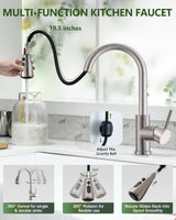 Kitchen Faucet with Pull Down Sprayer, VFAUOSIT Lead-Free Kitchen Sink Faucet Brushed Nickel Stainless Steel High Arc Pull Out Single Hole Kitchen Faucets for Pot Filler, Farmhouse RV Bar Laundry Room