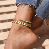 KissYan Gold Ankle Bracelets for Women, 14K Gold Plated Anklets Chunky Cuban Chain Slender Brick Link Summer Beach Foot Jewelry Gifts for Women(C08-G)