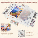 BuilderButler Lightweight 1500 Pieces Rotating Puzzle Board with 6 Sliding Drawers and Cover – 360° Lazy Susan Spinning, 34.25"x26.38" Portable Plastic Puzzle Table, Christmas Gift for Mom