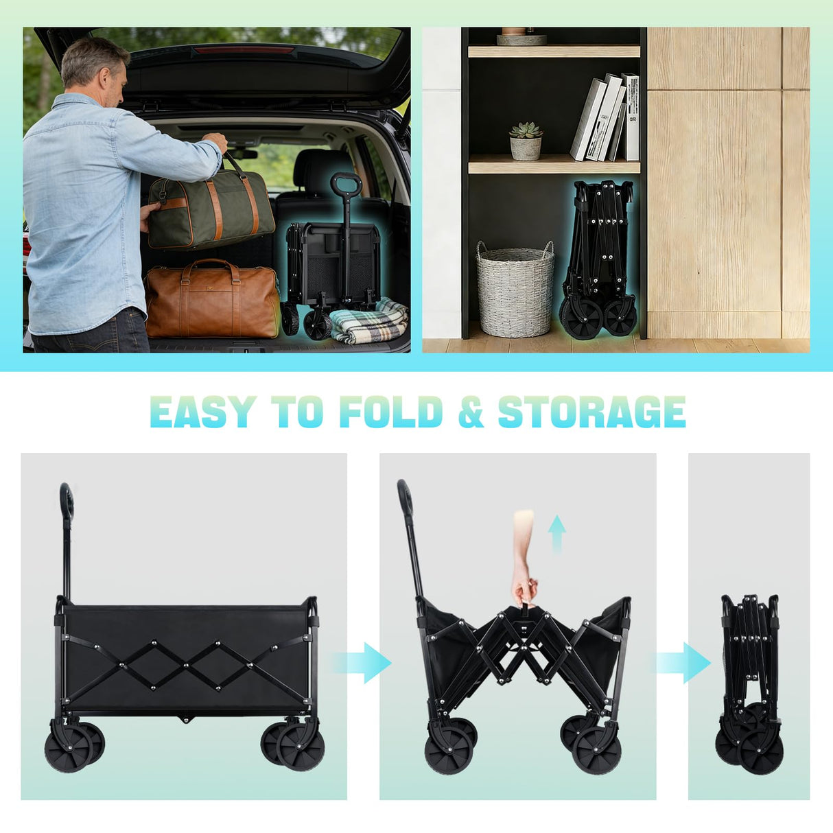 280LBS Collapsible Wagon Cart Foldable, Lightweight Grocery Cart with Wheels