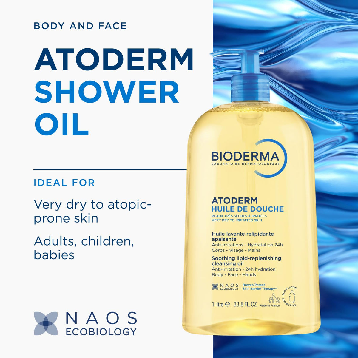 Bioderma Atoderm Shower Oil, Cleansing Oil For Face & Body, Nourishing Cleansing Oil For Dry to Atopic Sensitive Skin For Softer & Smooth Skin For Your Whole Family