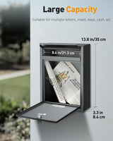 Uniclife Wall Mount Mailbox for Outside, Locking Mail Box, Large Mailbox with Key Lock, Security Mail Box for House, Safe Key Drop Box, Post Box, Steel Cash Drop Box for Home Office School, Black