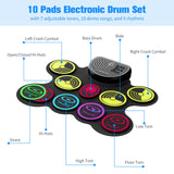 Miortior Electronic Drum Set, 10 Pads Roll-up Drum Practice Pad with Drum Pedals & Sticks, Built-in Speaker with Headphone Jack, Great Christmas & Birthday Gift for Kids