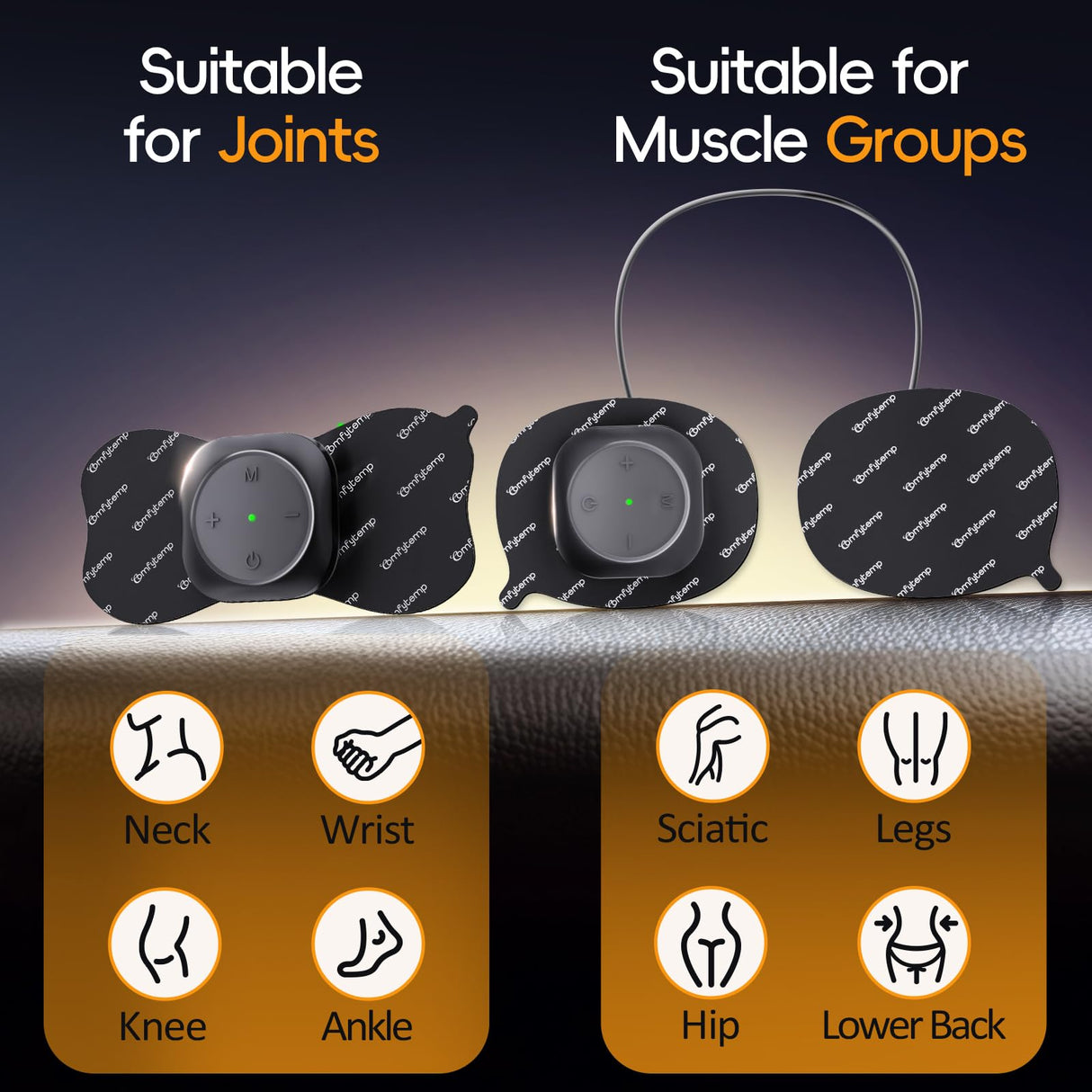 Comfytemp Wireless TENS Unit 30 Modes Muscle Stimulator for Pain Relief, FSA HSA Eligible 2 Packs Rechargeable TENS Machine with Remote, Pulse Muscle Stimulator for Back Shoulder Sciatica (4pads)