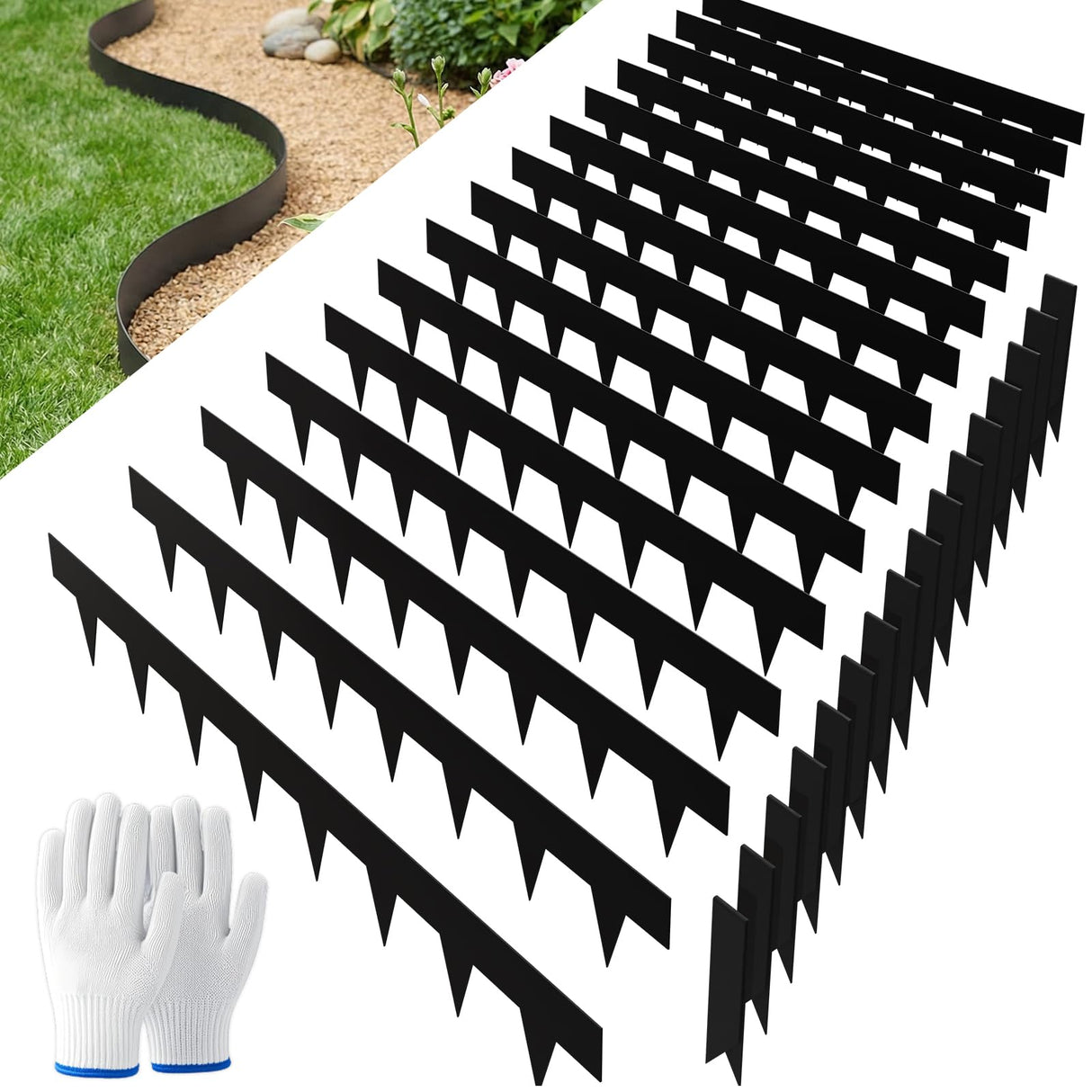 SnugNiture Galvanized Steel Landscape Edging - 4.5 inch Hammer-in Metal Garden Edging with 16Pcs Stakes, Edging for Lawn, Flower Bed and Yard - Garden Edger Border (50Ft Total)