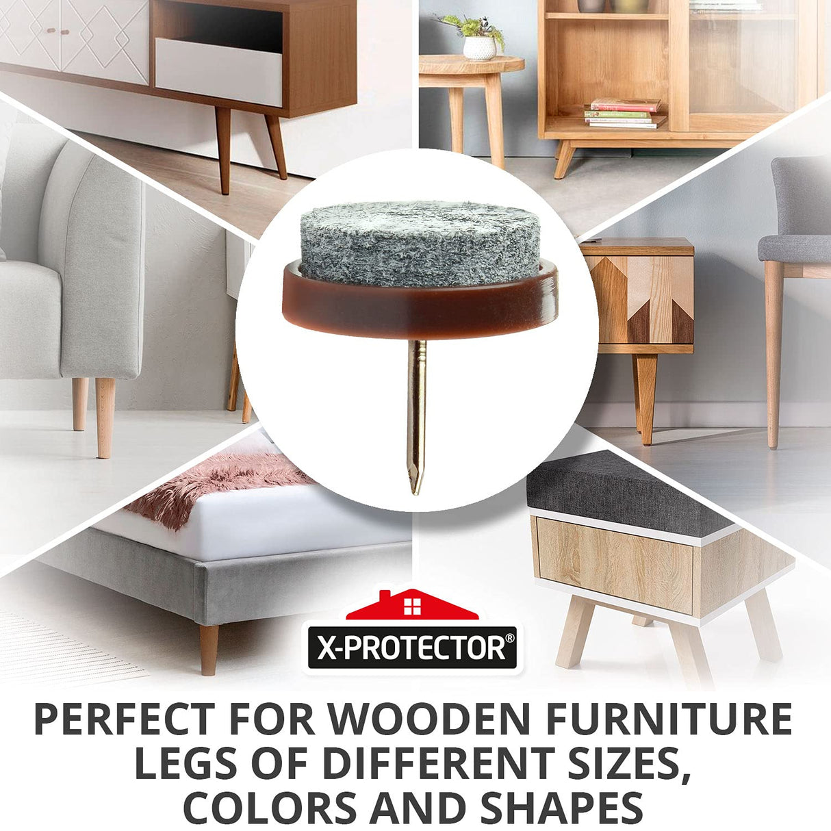 Nail-on Felt Pads X-PROTECTOR 40 PCS - 0.95" Felt Chair Pads - Floor Protectors for Furniture Legs - Best Furniture Sliders for Hardwood Floors (24 mm)!