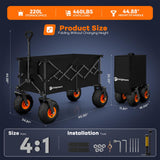 Originsure 220L Collapsible Beach Wagon with Balloon Wheels, 460lbs, Black