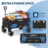 Wagon Carts Foldable, 460LBS Weight Capacity 280L Collapsible Wagon with All-Terrain Wheels, Drink Holders, Storage Cover&Elastic Rope, Utility Carts for Groceries, Shopping, Camping, Sports -Black