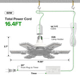 SANSI Hanging Grow Lights for Indoor Plants, 60W Hanging Plant Light with Timer, Adjustable 6-Panels, Full Spectrum, 4700LM, 4000K Daylight, Pendant Grow Light, 16.4FT Power Cord for Tall Large Plants