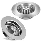 Kitchen Sink Drain Strainer 2 Pack, 304 Stainless Steel Pop Up Sink Stopper, Anti-Clogging Sink Drain Strainer for US Standard Kitchen Drain (SUS304 Brushed)