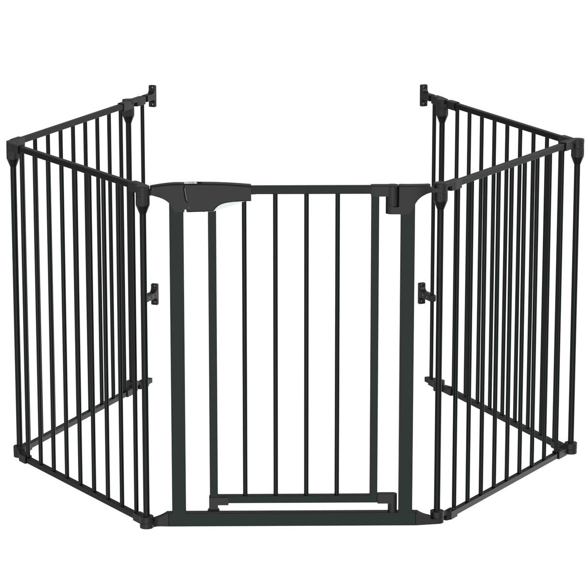 Bonnlo 120.5-Inch Metal Fireplace Fence Guard 5-Panel Baby Safety Gate/Barrier/Play Yard with Door Christmas Tree Fence Hearth Gate for Kids/Pet/Toddler/Dog/Cat, Black
