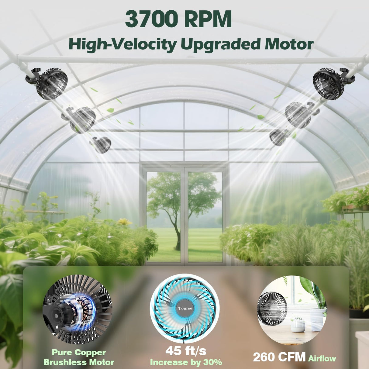 Tonree Grow Tent Fan 2 Pack, 5.5" Greenhouse Clip Fan with Brushless Motor and Non-slip Clamp, Strong Airflow and Low Noise, 360° Tilt, Easy Mount for Plant Hydroponics Circulation Cooling Ventilation