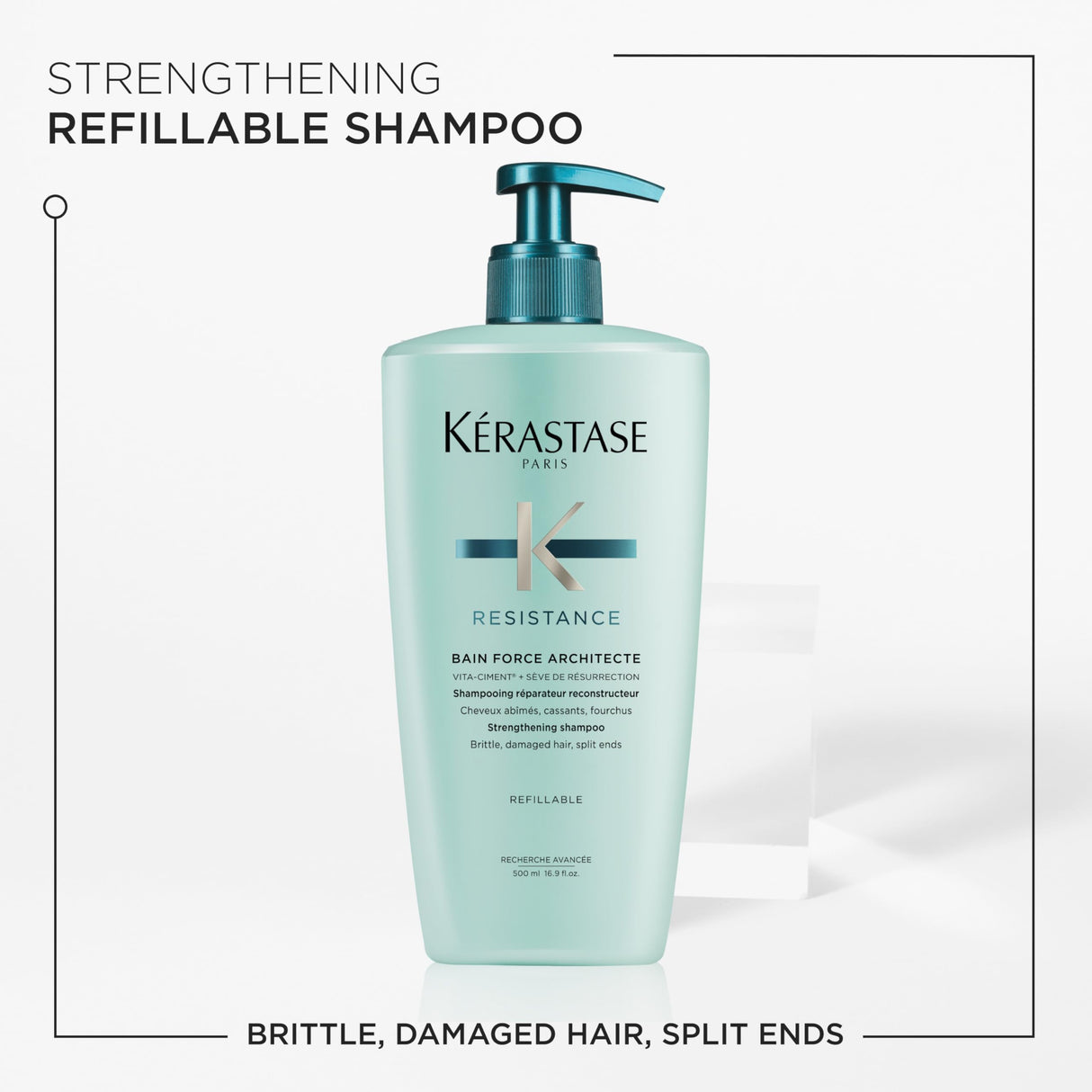 Kerastase Resistance Force Architecte Shampoo - Rebuilds & Nourishes Damaged Fibres, Smooths & Illuminates Hair, For Damaged Hair, 16.9 Fl Oz
