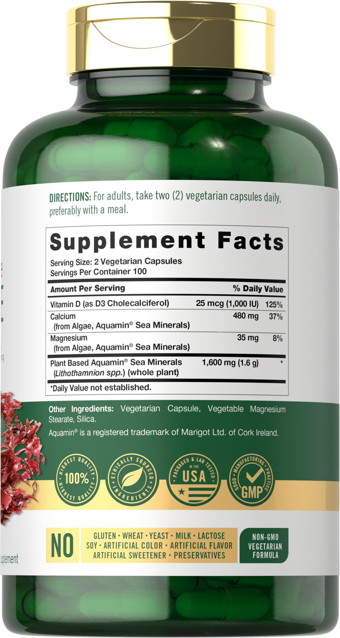 Carlyle Red Marine Algae 1600mg | 200 Capsules | Vegetarian Supplement | Non-GMO, Gluten Free