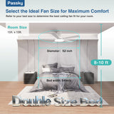 Passky Ceiling Fans with Lights, 52 inch Flush Mount Ceiling fan with Remote Control, Low Profile Ceiling Fan for Bedroom, Farmhouse, Reversible, 3CCT, Dimmable, Noiseless DC Motor, White