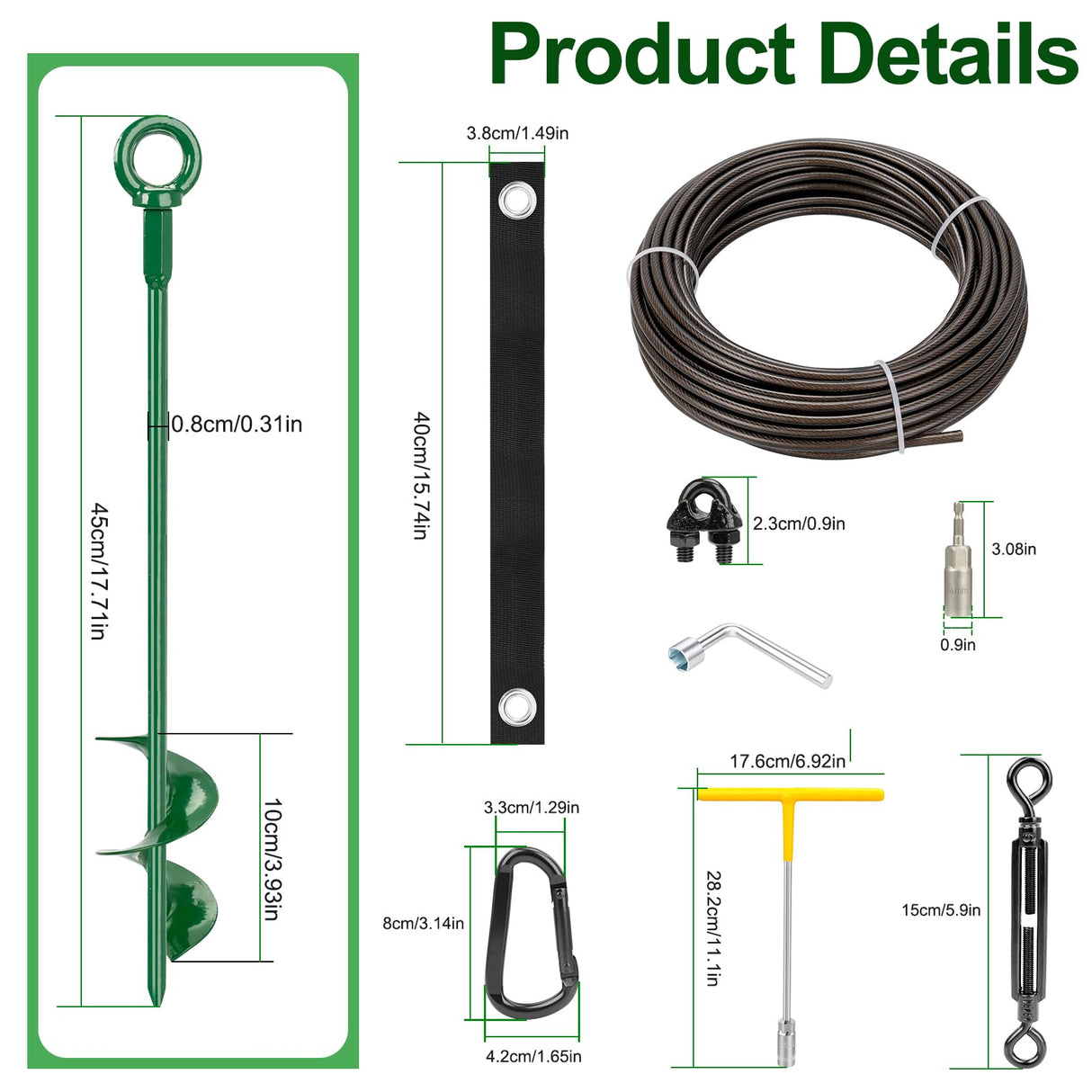 Fuuner Tree Stakes and Supports Kit, 3 Pack Spiral Tree Stakes with Straps & Turnbuckles, Tree Support Stakes for Leaning Trees and Young Trees
