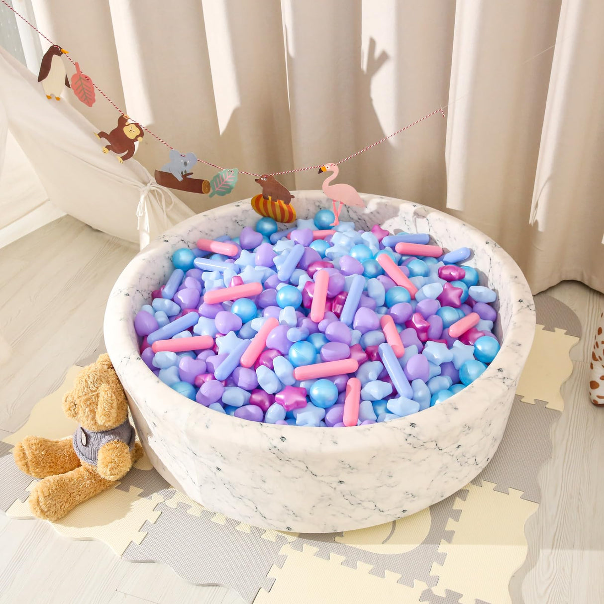 STARBOLO Ball Pit Balls - Pack of 150pcs Crush Proof Plastic Children's Toy Balls Mermaid Ocean Balls for Birthday Party Christmas Water Toy Indoor Outdoor(4 Shapes)