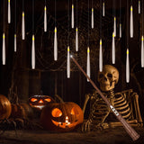 Leejec Floating Candles with Magic Wand Remote (6/18H Timer), 20pcs 6.1” Hanging Flameless Taper Candles, Flickering Warm Light, Halloween Christmas Classroom Windows Wedding Party Decor(White)