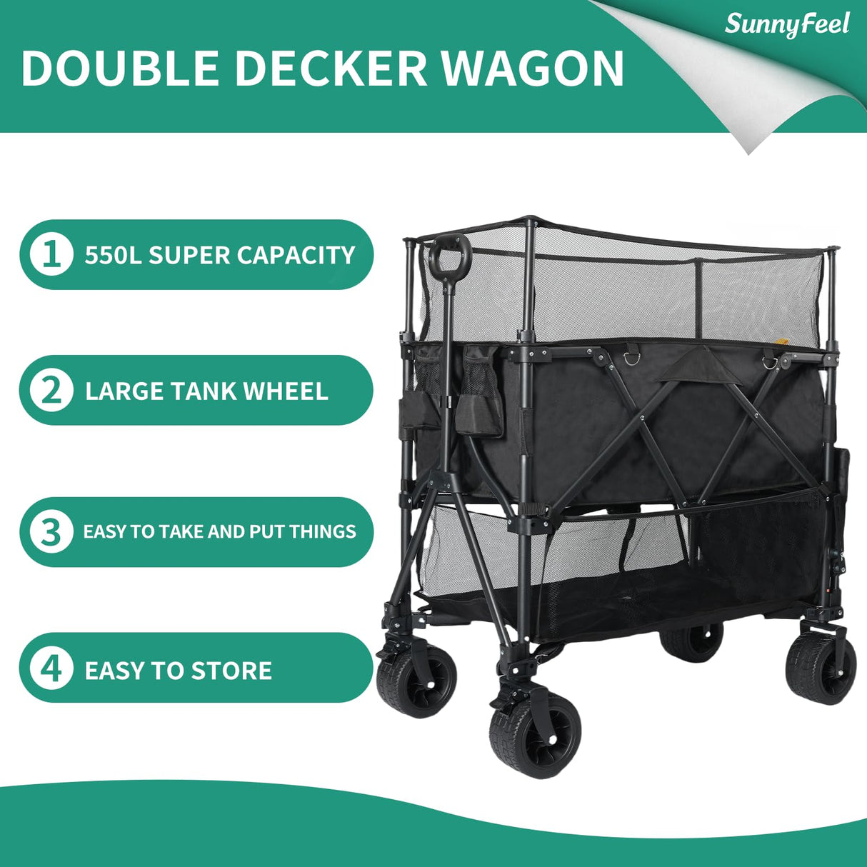 SUNNYFEEL 550L Double Decker Wagon with High Extender & Tailgate