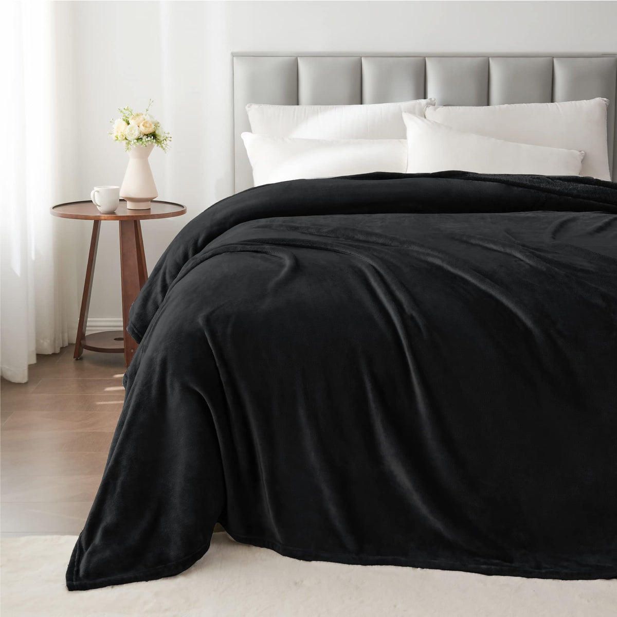 BEDELITE Fleece Blanket Soft Plush King Size Bed Blanket Black 108"x90"