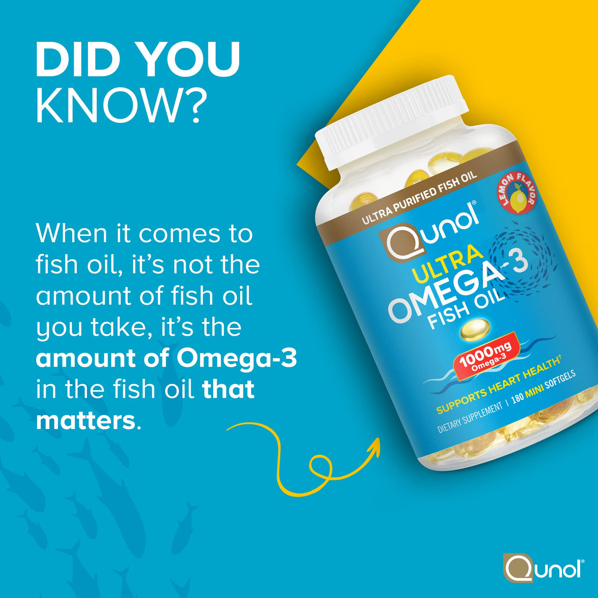 Qunol Ultra Omega-3 Fish Oil Mini Softgels, 1000mg EPA + DHA, 180ct