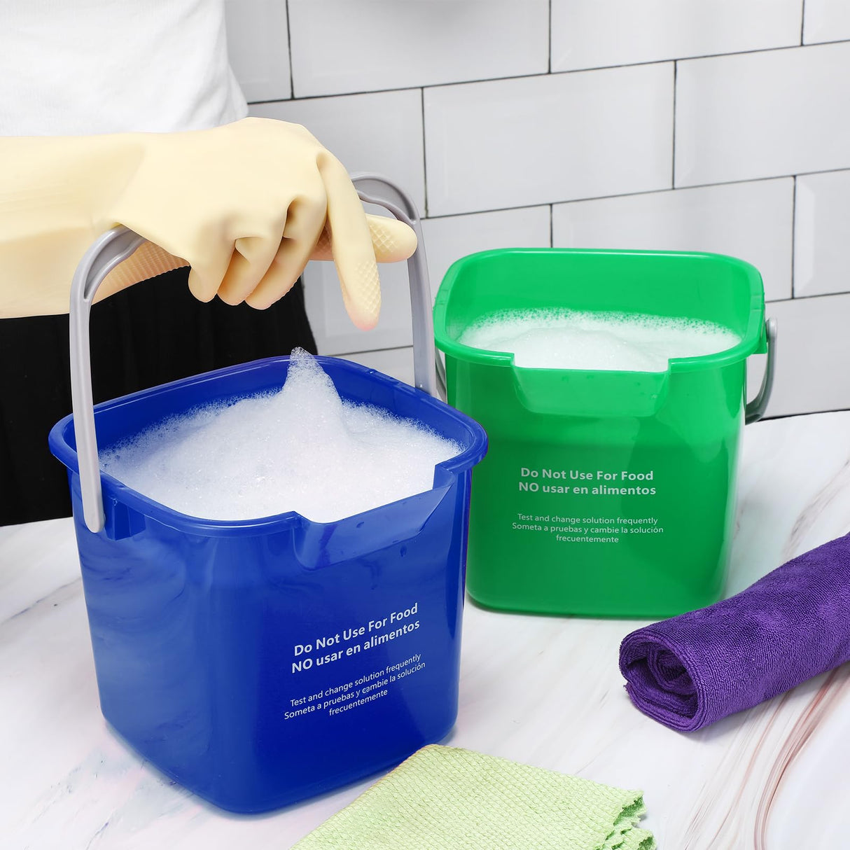 Roshtia 6 Pcs 3 Quart Cleaning Bucket Small Sanitizing Square Bucket Detergent Pail for Home Commercial Restaurant Kitchen Office School(Red, Blue, Green)