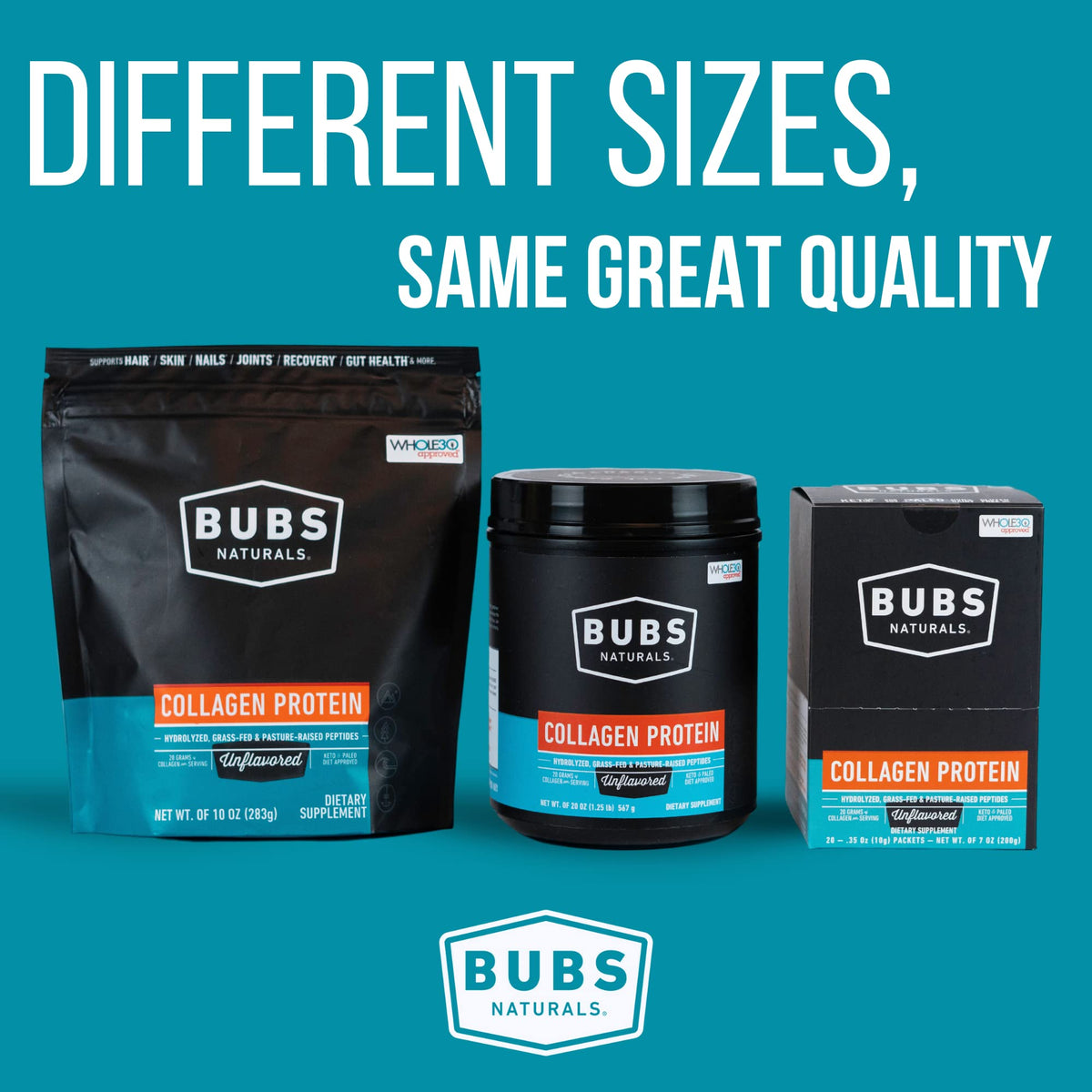 BUBS Naturals Collagen Peptides Powder, Collagen for Women & Men, Hydrolyzed Peptides, Unflavored Pasture Raised Grass Fed, Paleo Keto Friendly, Supports Hair Skin & Joint Health (20 oz) 28 Servings