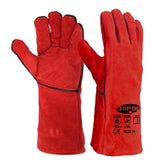 TOPDC Welding Gloves 14 Inches Fire/Heat Resistant Leather For Mig,Tig,Stick,Forge,BBQ,Grill, Fireplace,Wood Stove, Furnace,Pot,Oven (14 Inch-Red)