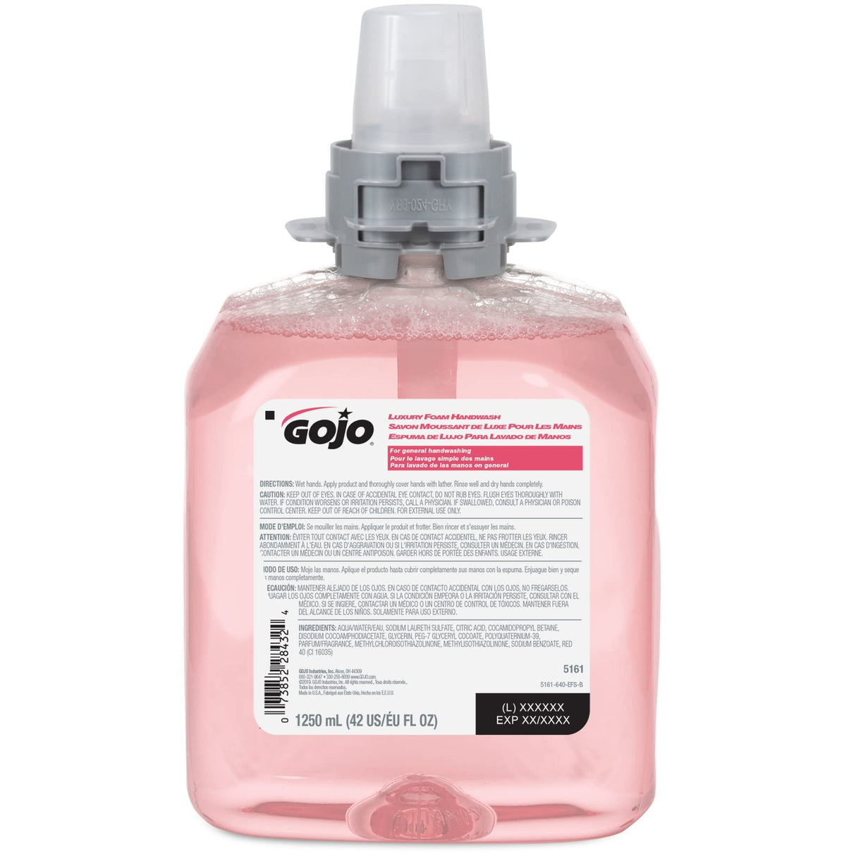 GOJO FMX-12 Luxury Foam Handwash, Cranberry Scent, EcoLogo Certified, 1250 mL Foam Soap Refill for Push-Style Dispenser (Pack of 4) - 5161-04