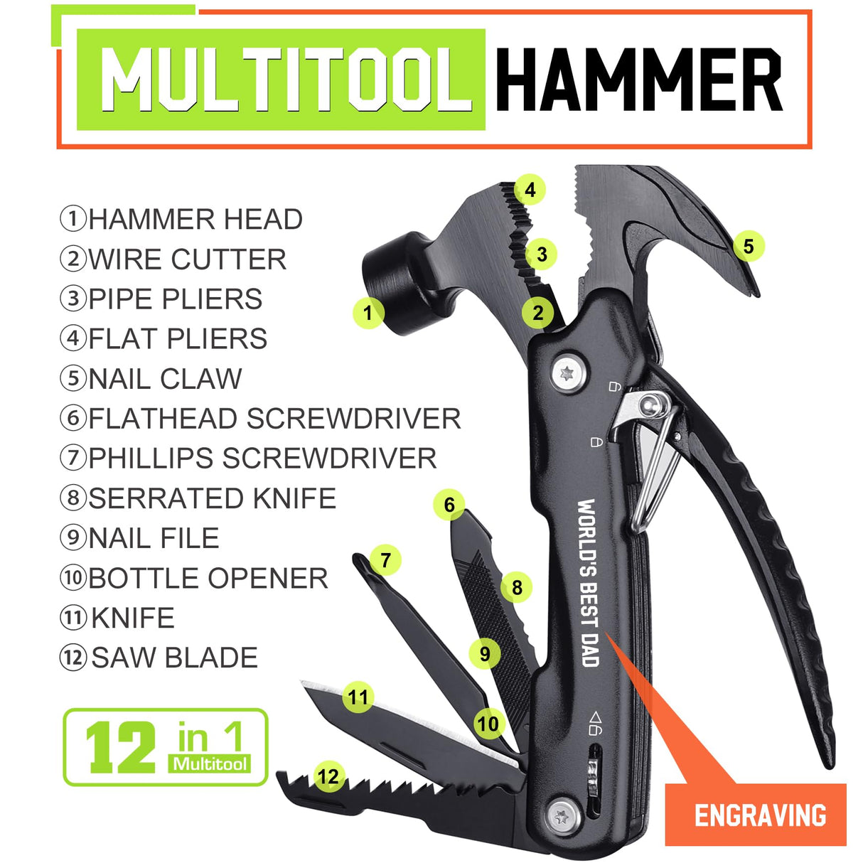 Fathers Day Dad Gifts from Daughter Wife - Gift for Dad, Dads Gift for Fathers Day - Birthday Gift, Christmas Presents for Father, Husband Stepdad, Men - Multitool Hammer from Daughter Son
