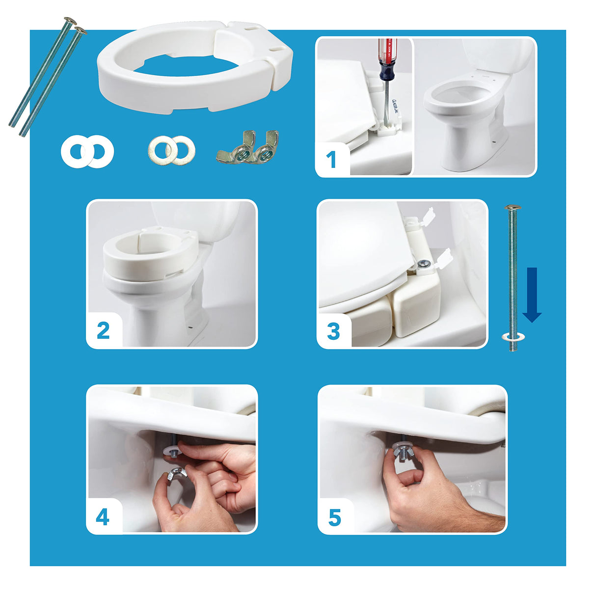 Carex Elongated Hinged Toilet Seat Riser, Adds 3.5 Inches of Height to Toilet, 300 Pound Weight Capacity, Raised Toilet Seat