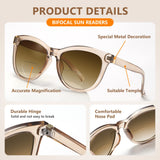 EASY READ Bifocal Reading Sunglasses for Women，Fashion Sun Readers UV400 Protection(Magnification 2.50, Brown)