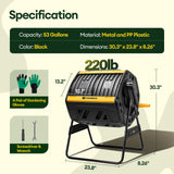 Maygrove Outdoor Compost Bin 53 Gallon, Dual Chamber Large Compost Tumbler for Garden Backyard, with 360° Rotating, Sliding Doors & Solid Steel Frame, Updated Instructions