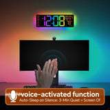 YISILE 16 Inch RGB LED Digital Wall Clock - 8 Color Display, 6 Night Light Modes, Bluetooth Auto Time Sync, Sound Wake-Up, Dual Alarm, Auto DST, Remote Dimmer for Bedroom, Living Room & Gaming Room