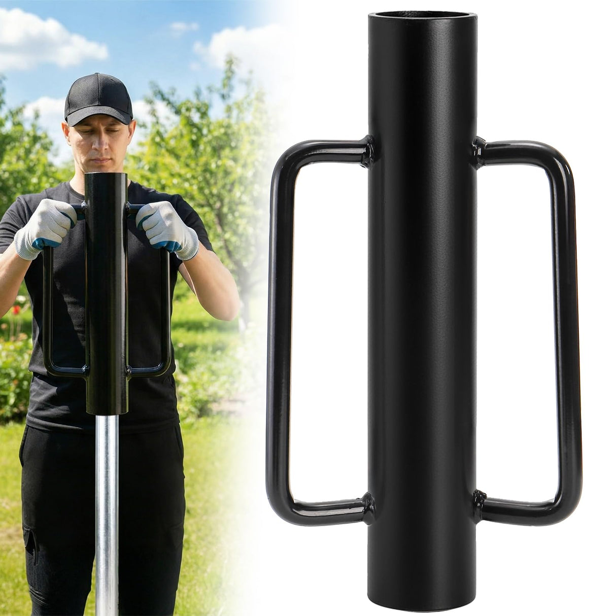 yarlung Fence Post Driver, 17 LBS Heavy Duty Hand Post Pounder with Handles for Metal U Posts, T Posts, Garden Wooden Fence, Black