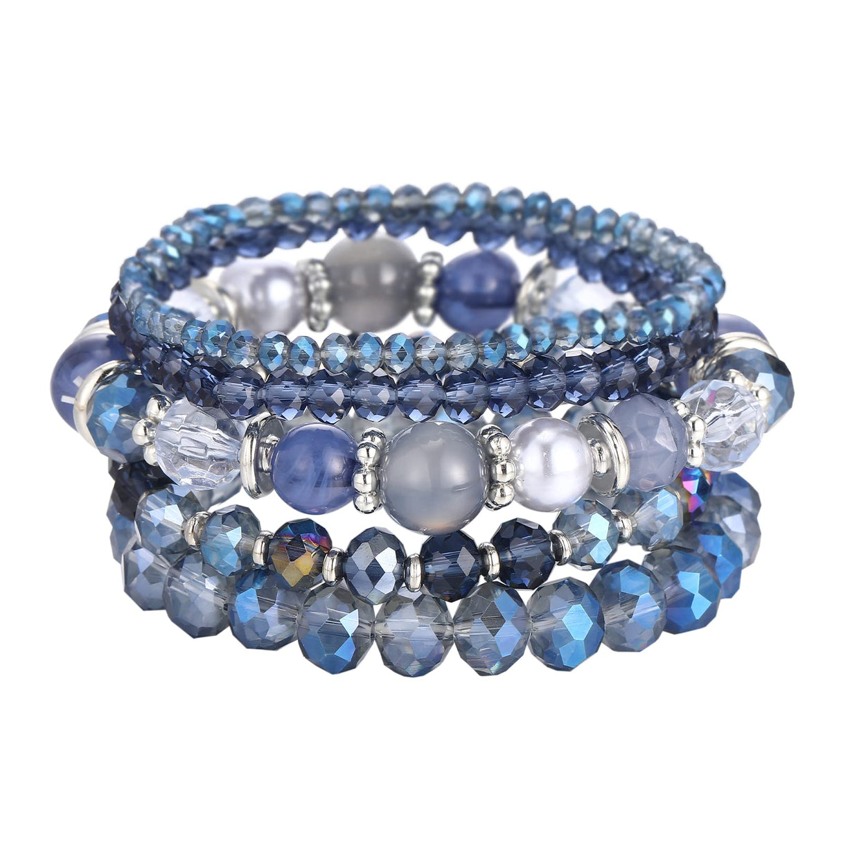 Noessla Beaded Boho Stretch Bracelet Colorful Stackable Crystal Beads Bracelets Trendy Costume Jewelry Mothers Day Gifts for Women(21-Blue)