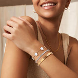 MPRAINBOW 18K Gold Plated Stainless Steel Womens Stackable Floral Bracelet Set, Bangle Chain Non Tarnish, Trendy Jewelry Gifts for Girlfriend, Christmas, Valentines, Birthday, White, 3Pcs